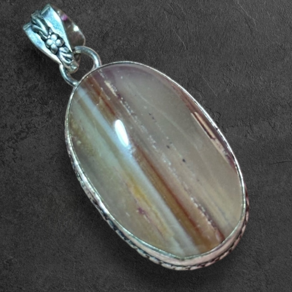 Artisan Hand Crafted Botswana Agate Pendant Necklace Silver Bezel Set Gemstone